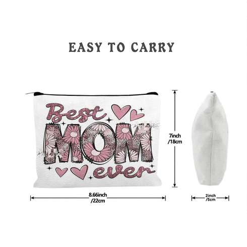 Best Mom Ever Portable Travel Pouch with Zipper for Makeup and Accessories